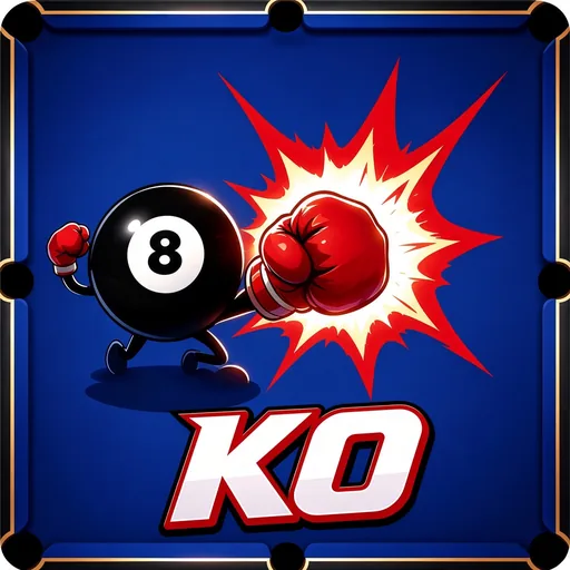 Pool Hustlers KO app icon: an 8 ball throwing a punch