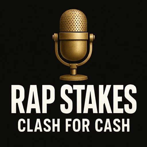 Rap Stakes app icon: gold microphone, Clash for Cash